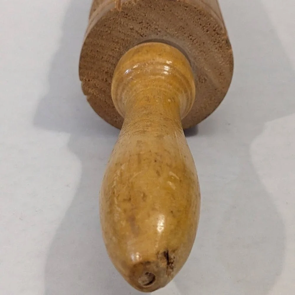 Vintage Wooden Springerle Rolling Pin Carved Bird Butterfly Flower Cookie Mold